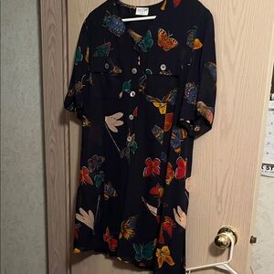 Basler Navy Dress with Colorful Butterfly Print